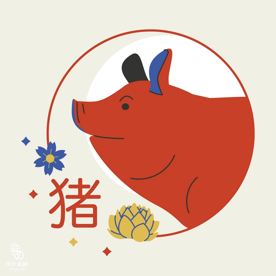 趣味可爱卡通创意中国传统元素十二生肖图案插画AI矢量设计素材【004】